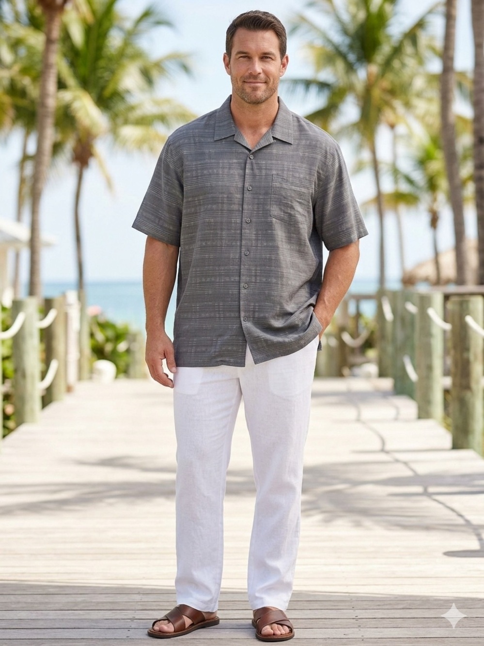 Island Republic Gray Short-Sleeve Button-Down Camp Shirt